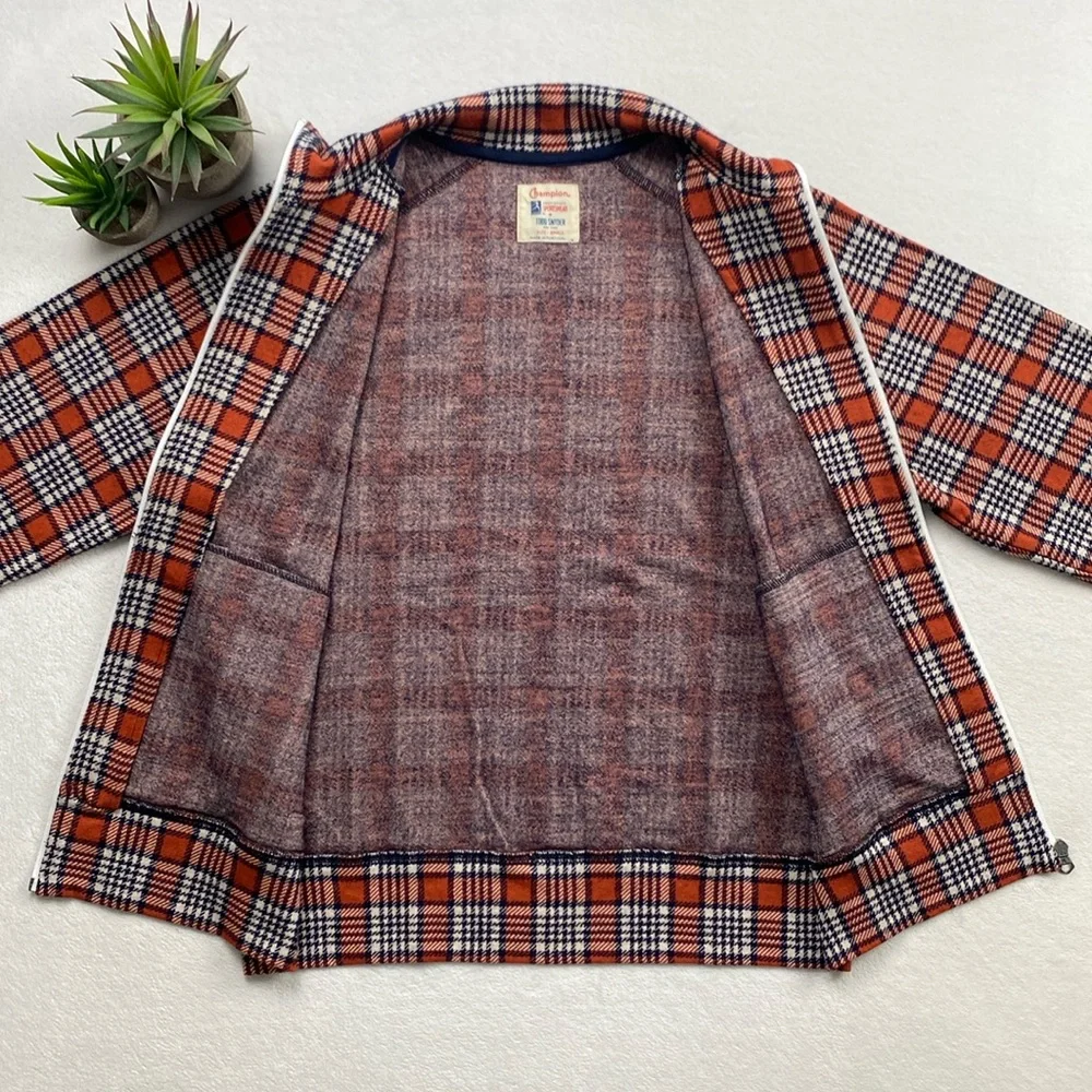 Champion x Todd Snyder Wool Blend Plaid Houndstooth Full Zip Track Jacket - Picture 3 of 16